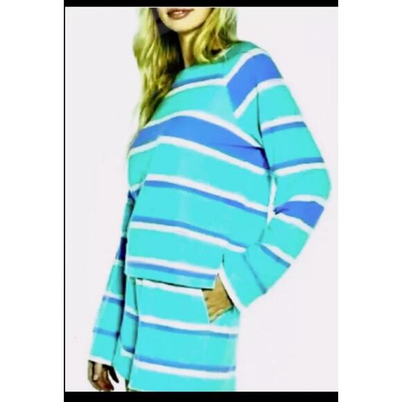 NWT Wildfox Sweat Shirt & Short lounge set super soft! blue stripe size large - Picture 1 of 6